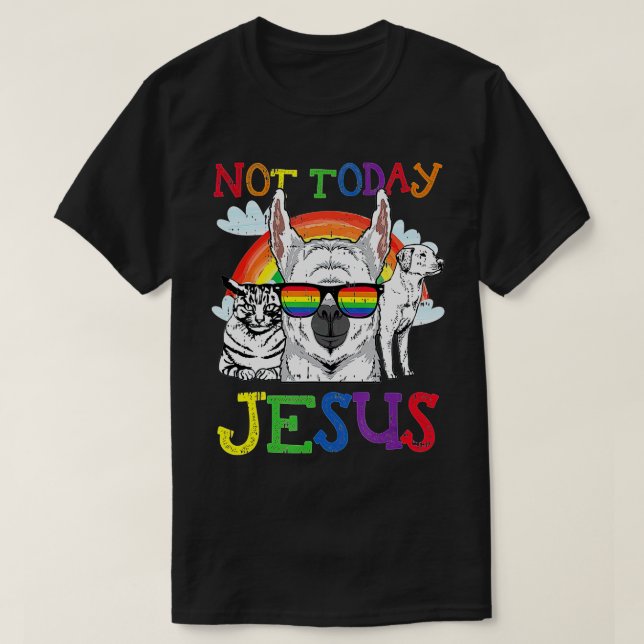 Satanic LGBQ Not oday Jesus Llama Cat Dog Gothic G T-Shirt (Design Front)