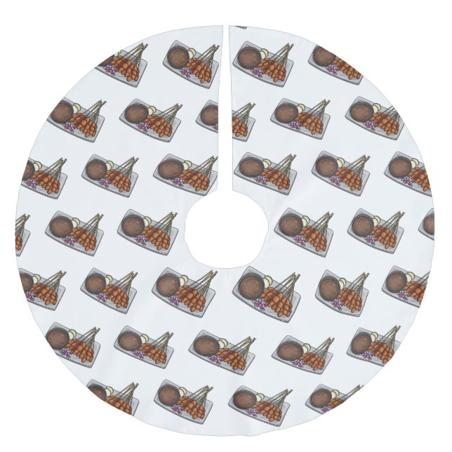 Satay cartoon illustration  brushed polyester tree skirt (Front)