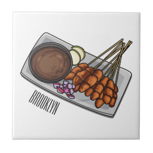 Satay cartoon illustration ceramic tile