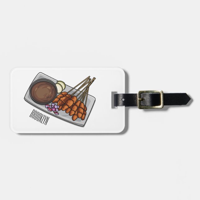 Satay cartoon illustration luggage tag (Front Horizontal)