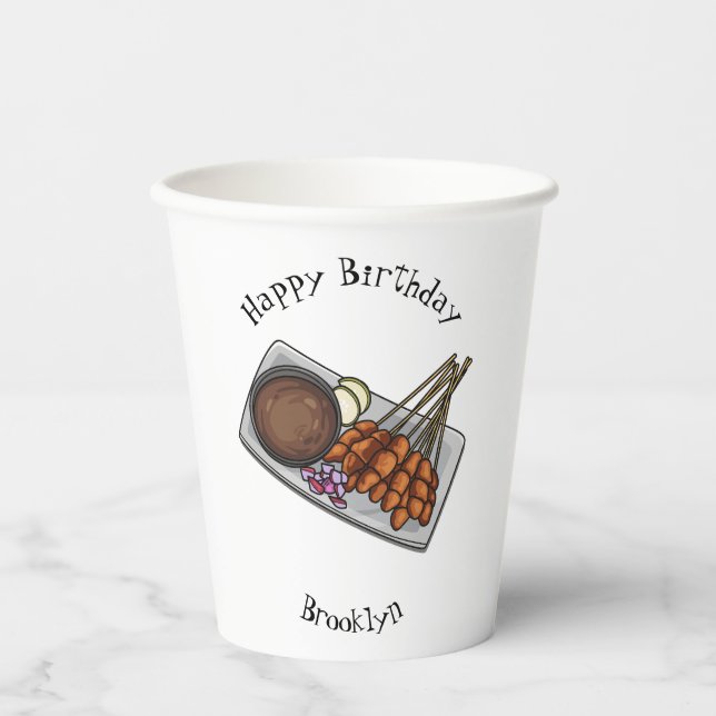 Satay cartoon illustration  paper cups (Front)