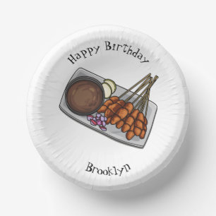 Satay cartoon illustration paper plate