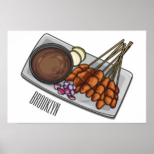 Satay cartoon illustration  poster