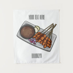 Satay cartoon illustration tapestry