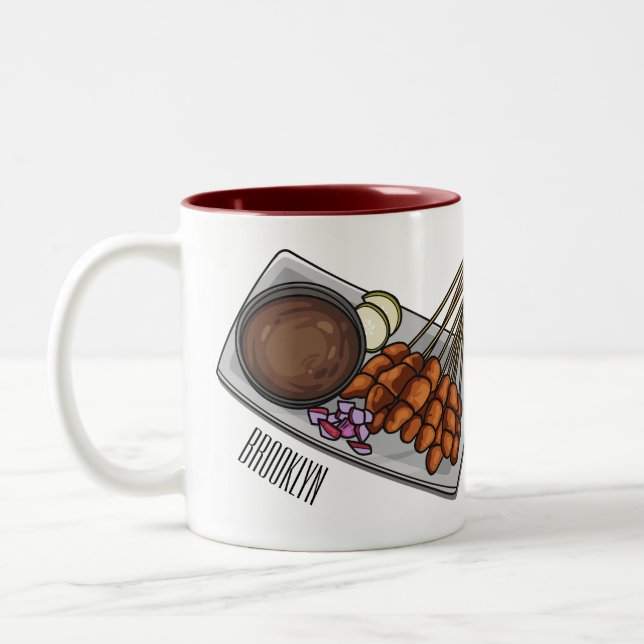 Satay cartoon illustration Two-Tone coffee mug (Left)