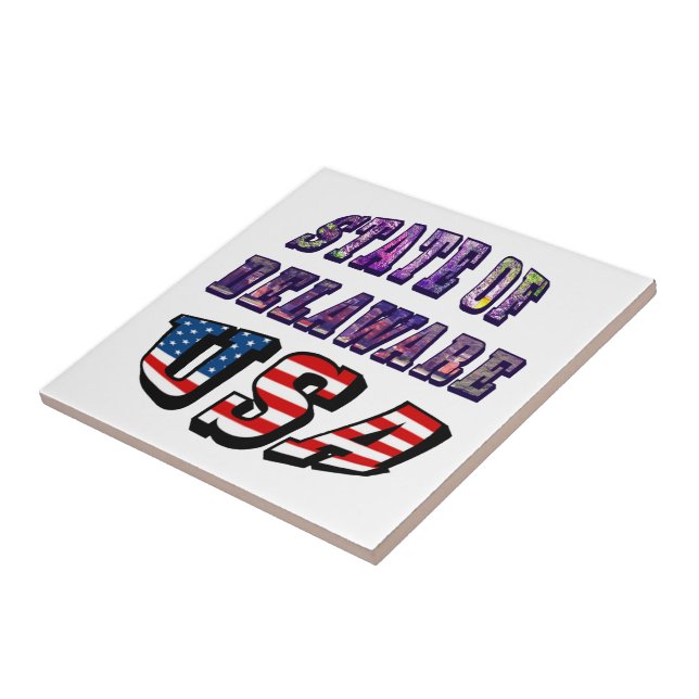 Sate of Delaware Picture and USA Flag Text Ceramic Tile (Side)