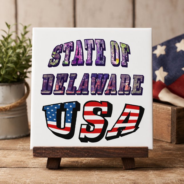 Sate of Delaware Picture and USA Flag Text Ceramic Tile (State of Delaware USA Photo & Flag Text Ceramic Tile)
