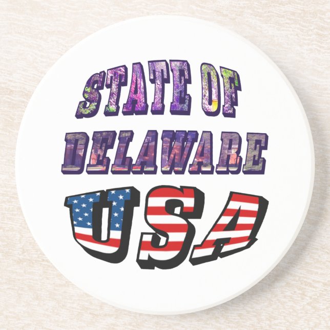 Sate of Delaware Picture and USA Flag Text Coaster (Front)