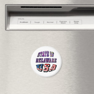 Sate of Delaware Picture and USA Flag Text Magnet