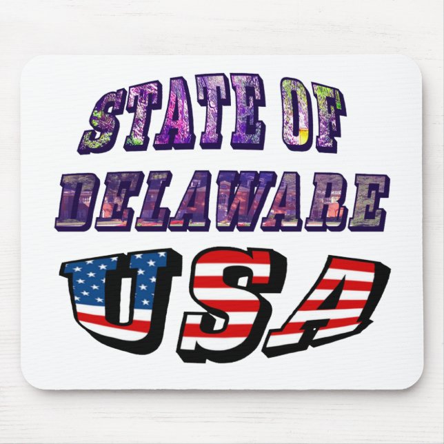 Sate of Delaware Picture and USA Flag Text Mouse Pad (Front)