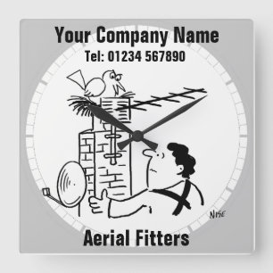 Satellite Dish or Aerial Fitter & Aerial Fitting Square Wall Clock