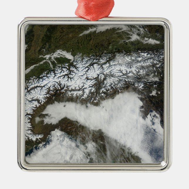Satellite image of The Alps mountain range Metal Ornament (Front)
