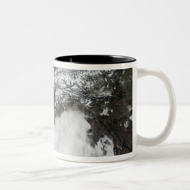 Satellite image of The Alps mountain range Two-Tone Coffee Mug (Right)