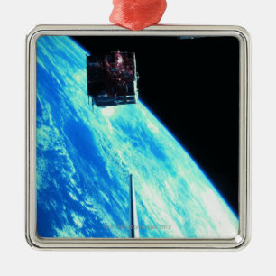 Satellite Orbiting Earth 3 Metal Ornament
