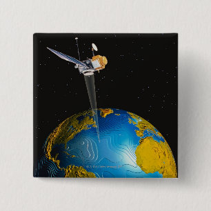Satellite Orbiting Earth 6 15 Cm Square Badge