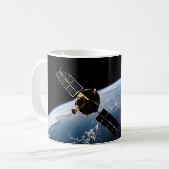 Satellite Orbiting Earth From Space Coffee Mug (Front Left)