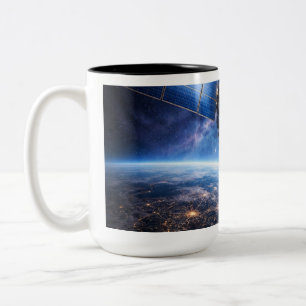 Satellite Over the Planet Two-Tone Coffee Mug