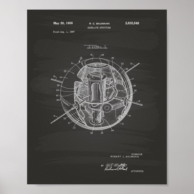 Satellite Structure 1958 Patent Art Chalkboard Poster (Front)