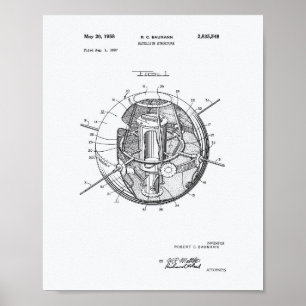 Satellite Structure 1958 Patent Art White Paper Poster