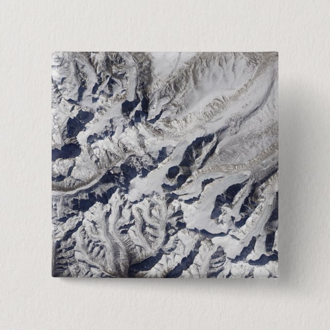 Satellite view of a Himalayan glacier 15 Cm Square Badge (Front)