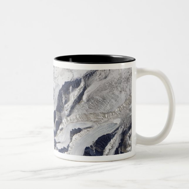Satellite view of a Himalayan glacier Two-Tone Coffee Mug (Right)