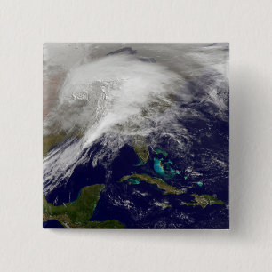Satellite view of a massive winter storm 15 cm square badge
