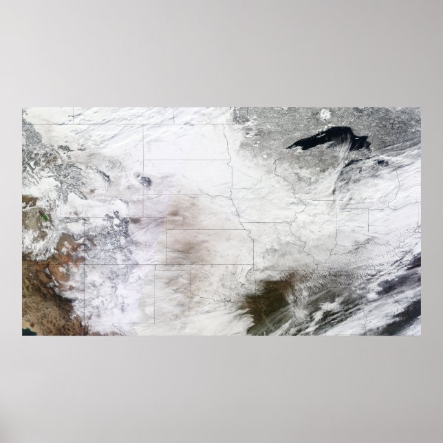 Satellite view of a massive winter storm over U Poster (Front)