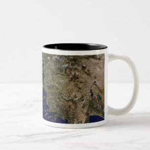 Satellite view of Greece and Turkey Two-Tone Coffee Mug