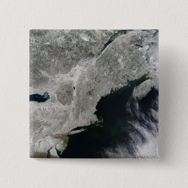 Satellite view of snow 15 cm square badge (Front)