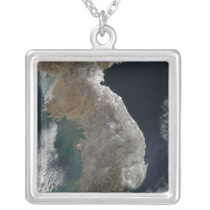 Satellite view of snowfall silver plated necklace