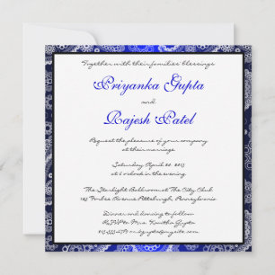 Satin Blue White Lace Paisley Wedding Invitation
