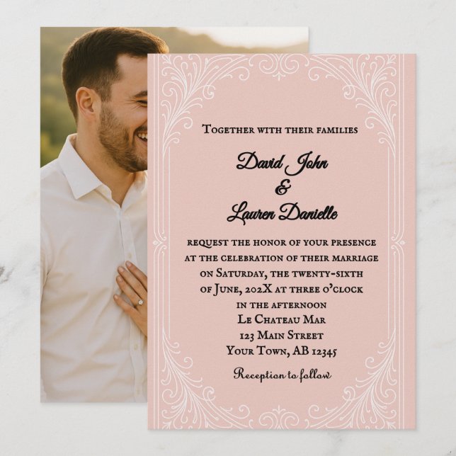 Satin Blush Photo Wedding Invitation (Front/Back)