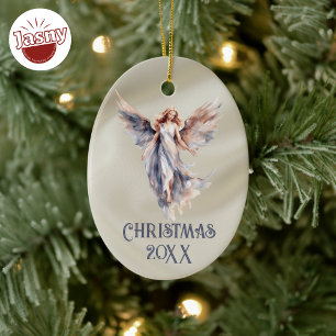 Satin Christmas Angel Ceramic Ornament