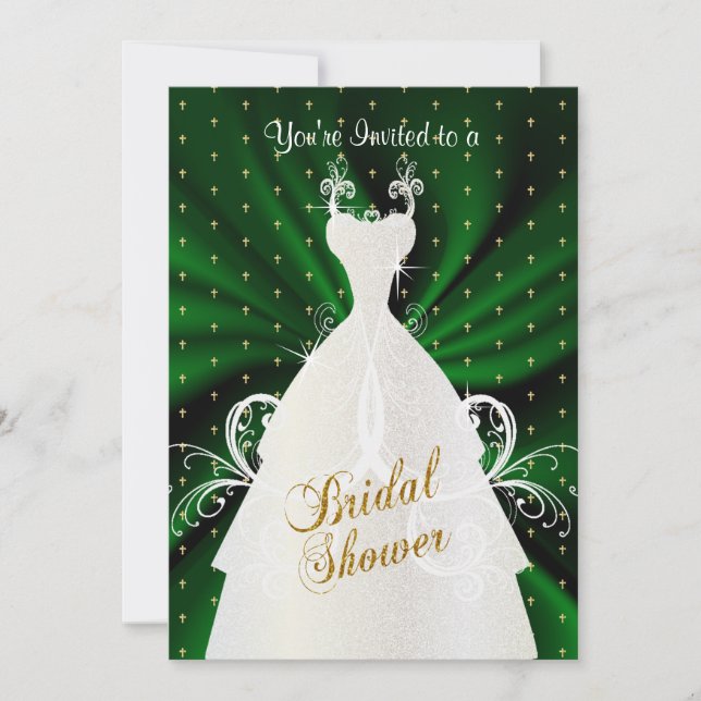 Satin Dark Green & Gold Cross Pattern | Shower Invitation (Front)