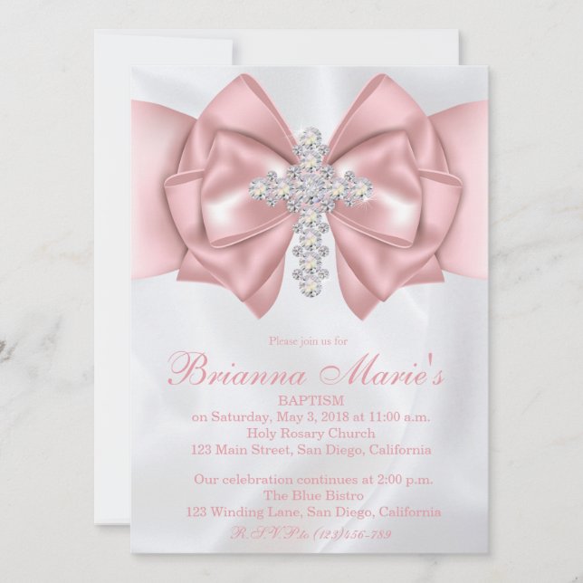 Satin Diamond Cross Baptism | Christening Invite (Front)