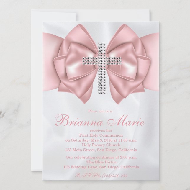 Satin Diamond Cross First Communion Invitation (Front)