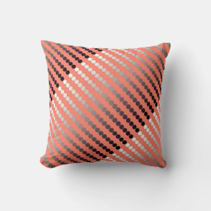 Satin dots - coral and pewter cushion