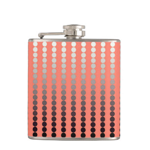 Satin dots - coral and pewter hip flask