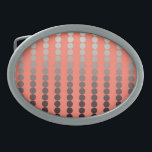 Satin dots - coral and pewter oval belt buckle<br><div class="desc">Large scale rows of dots with a satiny gradient shaded from pale silver to deep pewter grey on a soft coral pink background</div>
