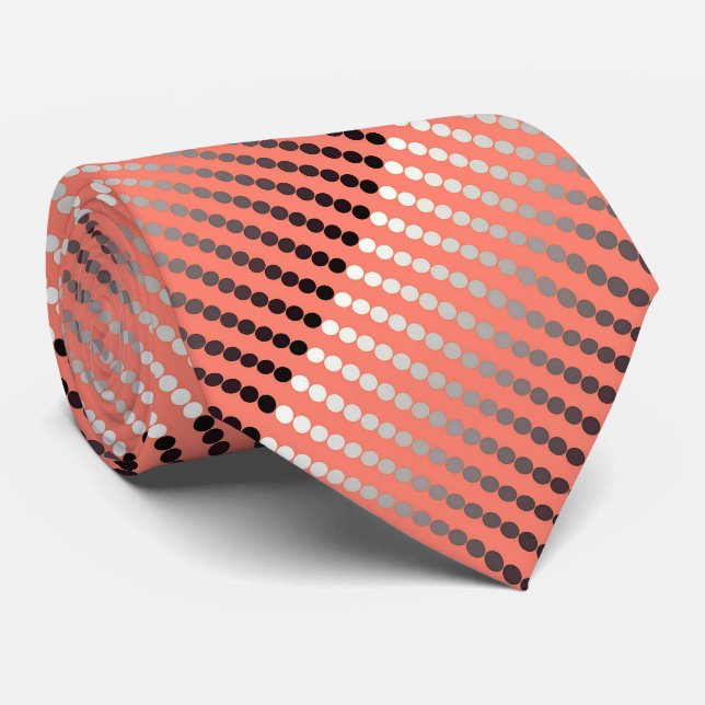 Satin dots - coral and pewter tie (Rolled)