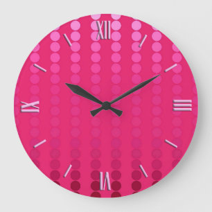 Satin dots - shades of fuchsia pink large clock