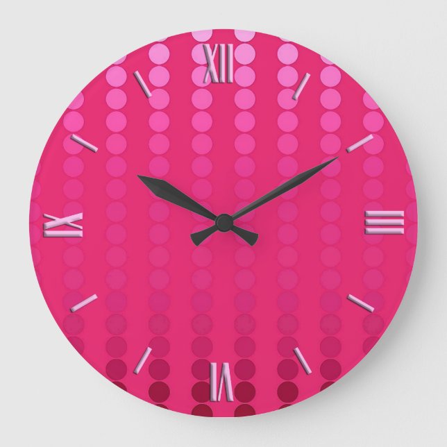 Satin dots - shades of fuchsia pink large clock (Front)