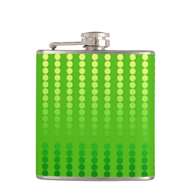 Satin dots - shades of lime green hip flask (Front)