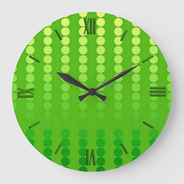 Satin dots - shades of lime green large clock (Front)