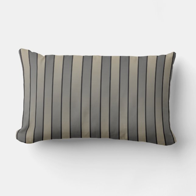 Satin Effect Stripes Pattern Black And Beige Lumbar Cushion (Front)