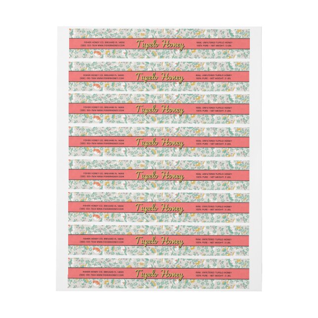 Satin Floral Pastel Wrap Around Honey Jar Label (Sheet)
