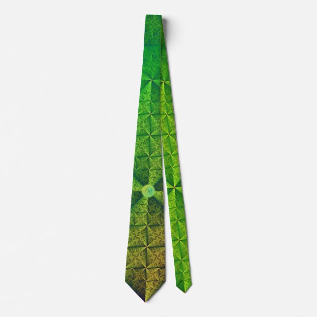 Satin green pattern w monogram  tie (Front)