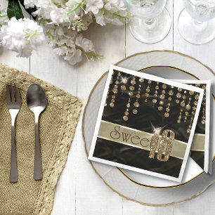 Satin Jewel Sweet Sixteen Black Gold ID260 Napkin