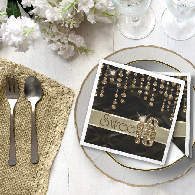 Satin Jewel Sweet Sixteen Black Gold ID260 Napkin (Creator Uploaded)
