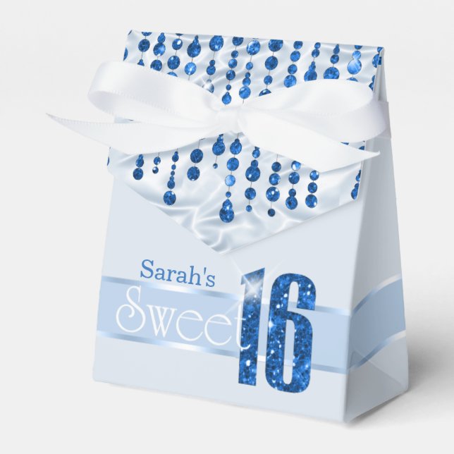 Satin Jewel Sweet Sixteen Blue ID260 Favour Box (Front Side)